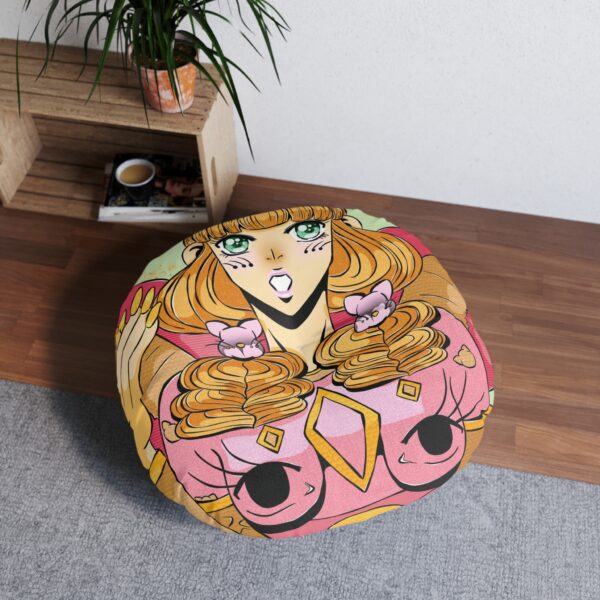 Whimsical Tufted Floor Pillow with Playful Cartoon Design