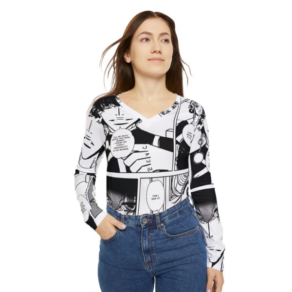 Vintage Long Sleeve V-Neck Shirt with Comic Stripes for Women - Image 5