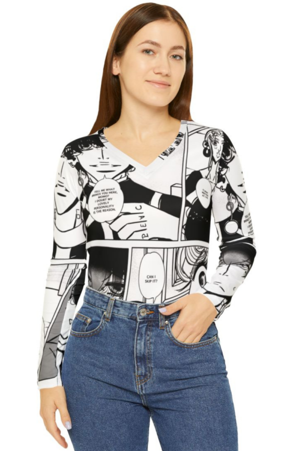 Vintage Long Sleeve V-Neck Shirt with Comic Stripes for Women