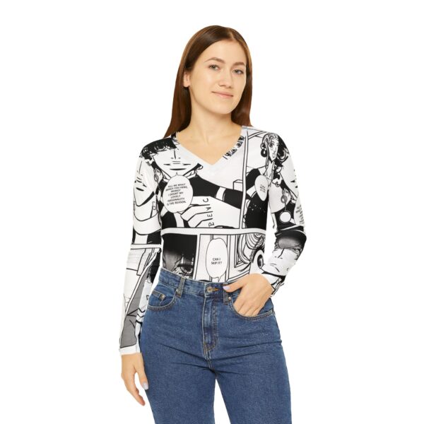 Vintage Long Sleeve V-Neck Shirt with Comic Stripes for Women - Image 2