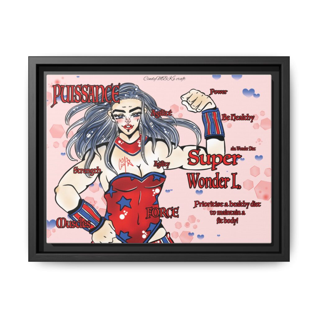 Fit superhero woman inspired by Wonder Woman in a framed wall artwork