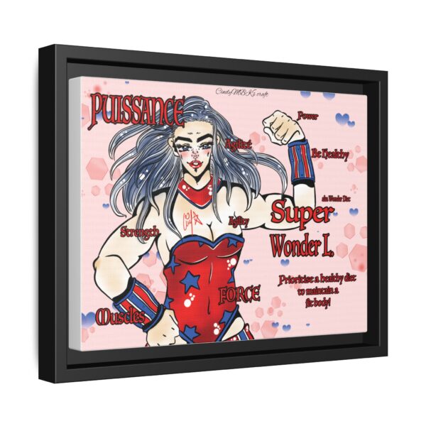 Healthy superhero woman inspired by Wonder Woman in a framed wall artwork