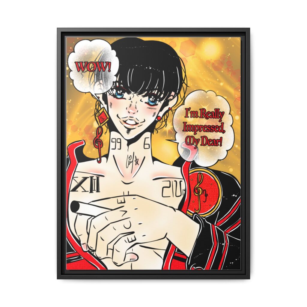 Shounen man holding a cigarette in a framed canvas