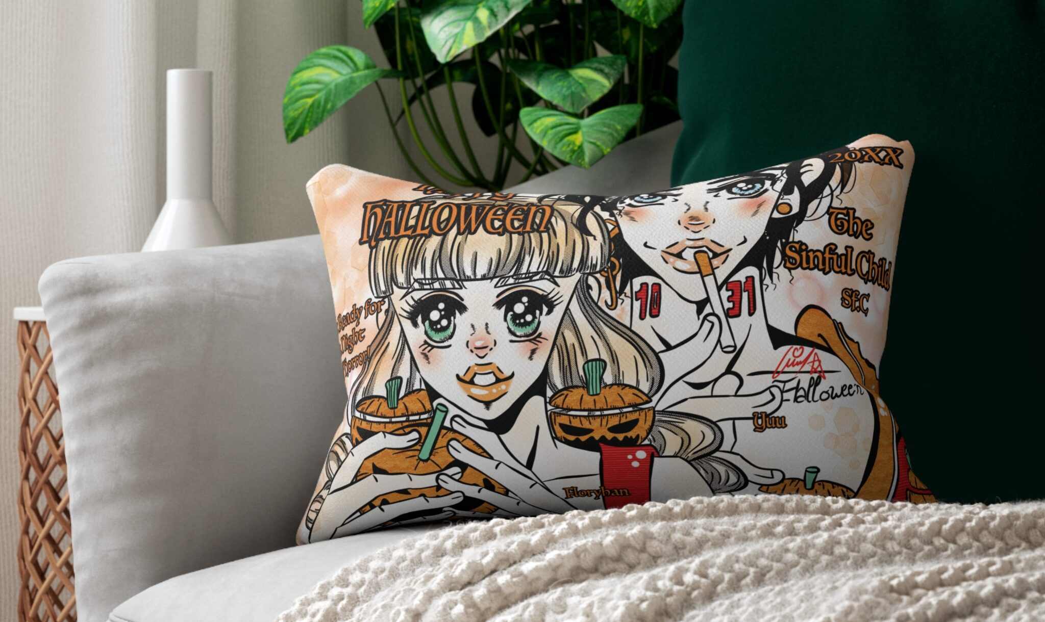 Yuu x Floryhan Spooky Halloween Pillow