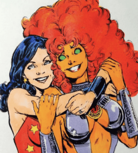 Starfire and Wonder Girl friendship - illustration of two DC female superheroes from Teen Titans